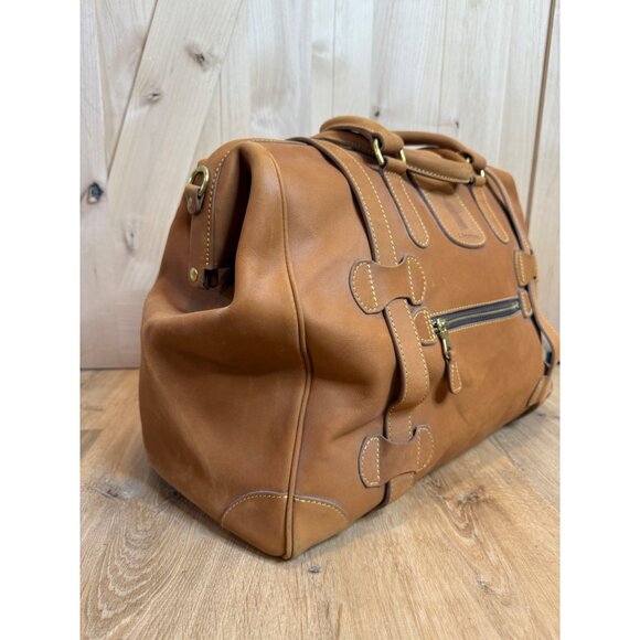 J. Peterman Co Mens Leather Bag Gladstone Travel Weekender Tan Removable Strap - Picture 4 of 11